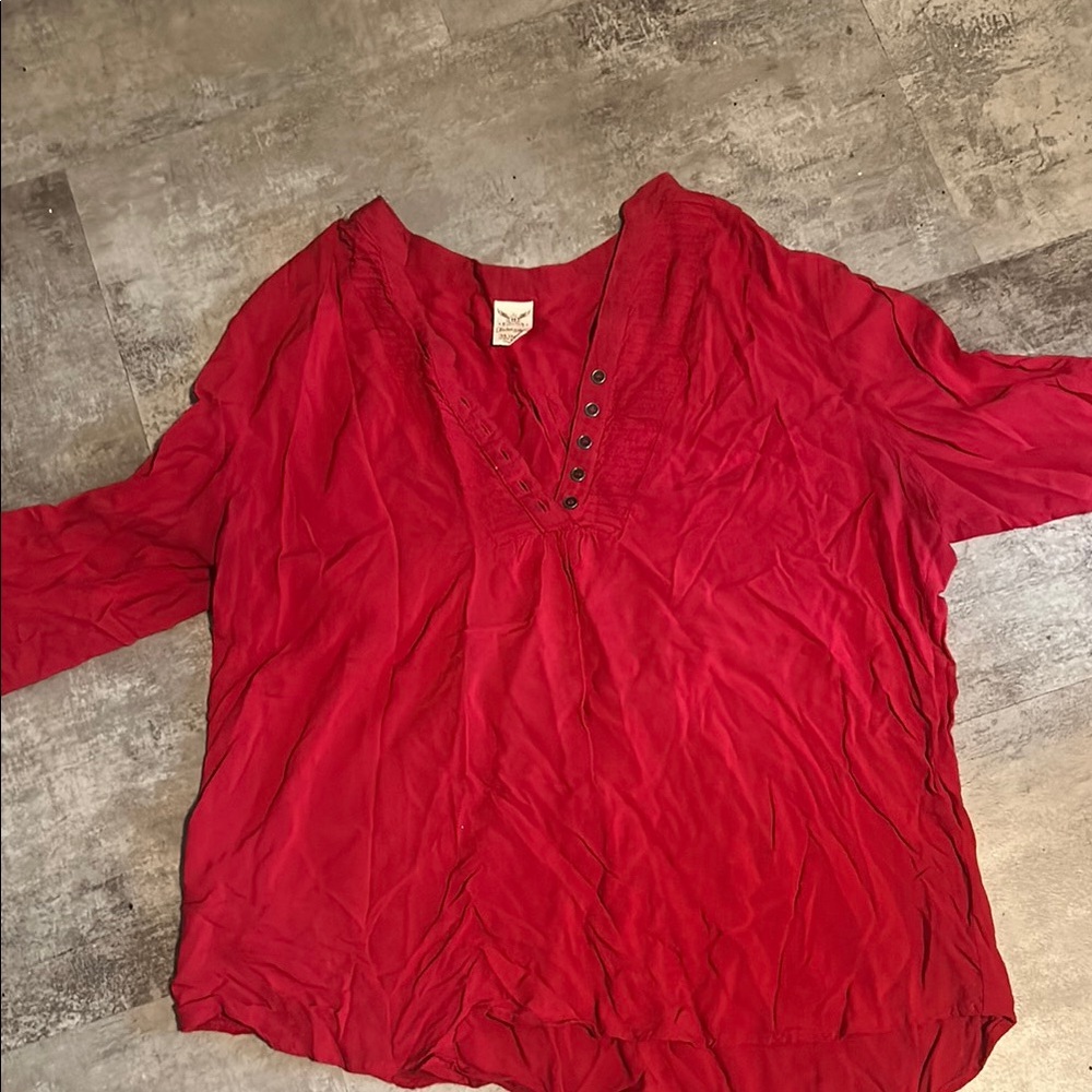 Faded Glory Red 3/4 Sleeve Relaxed Blouse